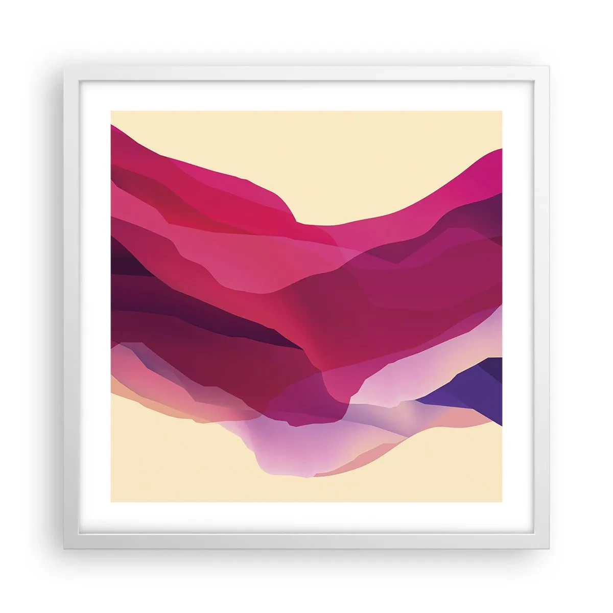 Affisch i vit ram - Purpurfärgade vågor - 50x50 cm