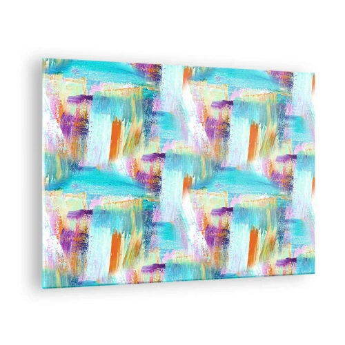 Glastavla - Bild på glas - Färgglad abstraktion med penseldrag i pastell och livfulla färger. - 70x50cm - Glatt klotter - Modern väggdekoration för vardagsrum och sovrum ARTTOR