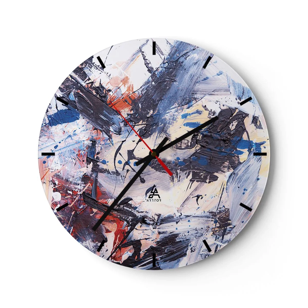Väggklocka - Klocka på glas - Abstrakta penseldrag i dynamiska färger - 30x30cm - Abstraktionen galna dans - Modern väggdekoration för vardagsrum, kök och sovrum ARTTOR