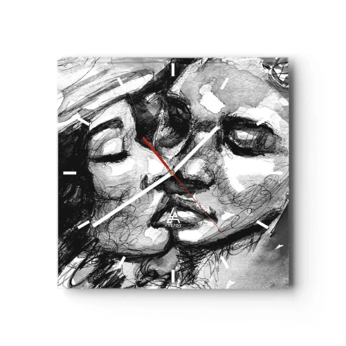 Väggklocka - Klocka på glas - Ett ömt ögonblick - 30x30 cm