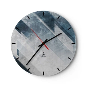 Väggklocka - Klocka på glas - Geometriska ränder i nyanser av grått och marinblått skapar djup - 30x30cm - Tredimensionell komposition – gråhetens rörelse - Modern väggdekoration för vardagsrum, kök och sovrum ARTTOR