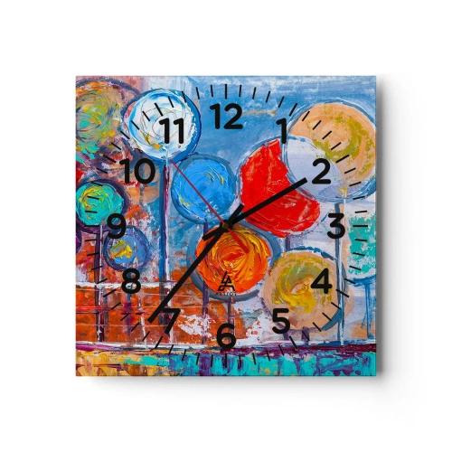Väggklocka - Klocka på glas - Slickepinnar - 30x30 cm