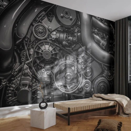 Självhäftande Fototapet Deluxe Sticker - Mekanikens poesi - Motor, Mekaniker, Metall - 450x315 cm