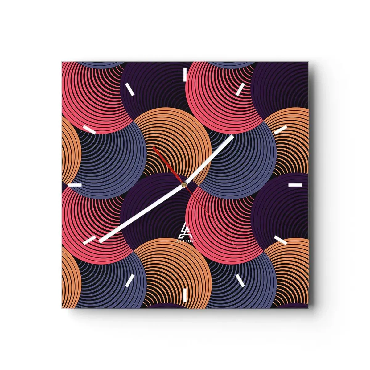 Väggklocka - Klocka på glas - I en cirkulär rytm - 40x40 cm