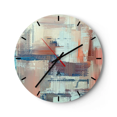 Väggklocka - Klocka på glas - En abstrakt komposition av penseldrag i pastellfärger. - 30x30cm - Att nå ljuset - Modern väggdekoration för vardagsrum, kök och sovrum ARTTOR