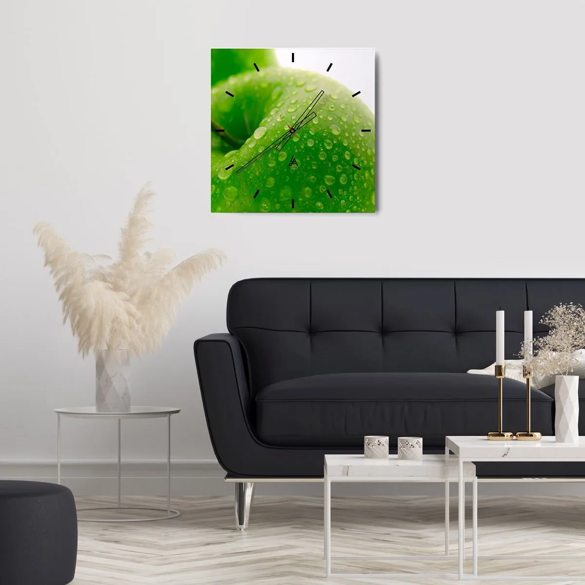 Väggklocka - Klocka på glas - Kylig grön fräschhet - 30x30 cm