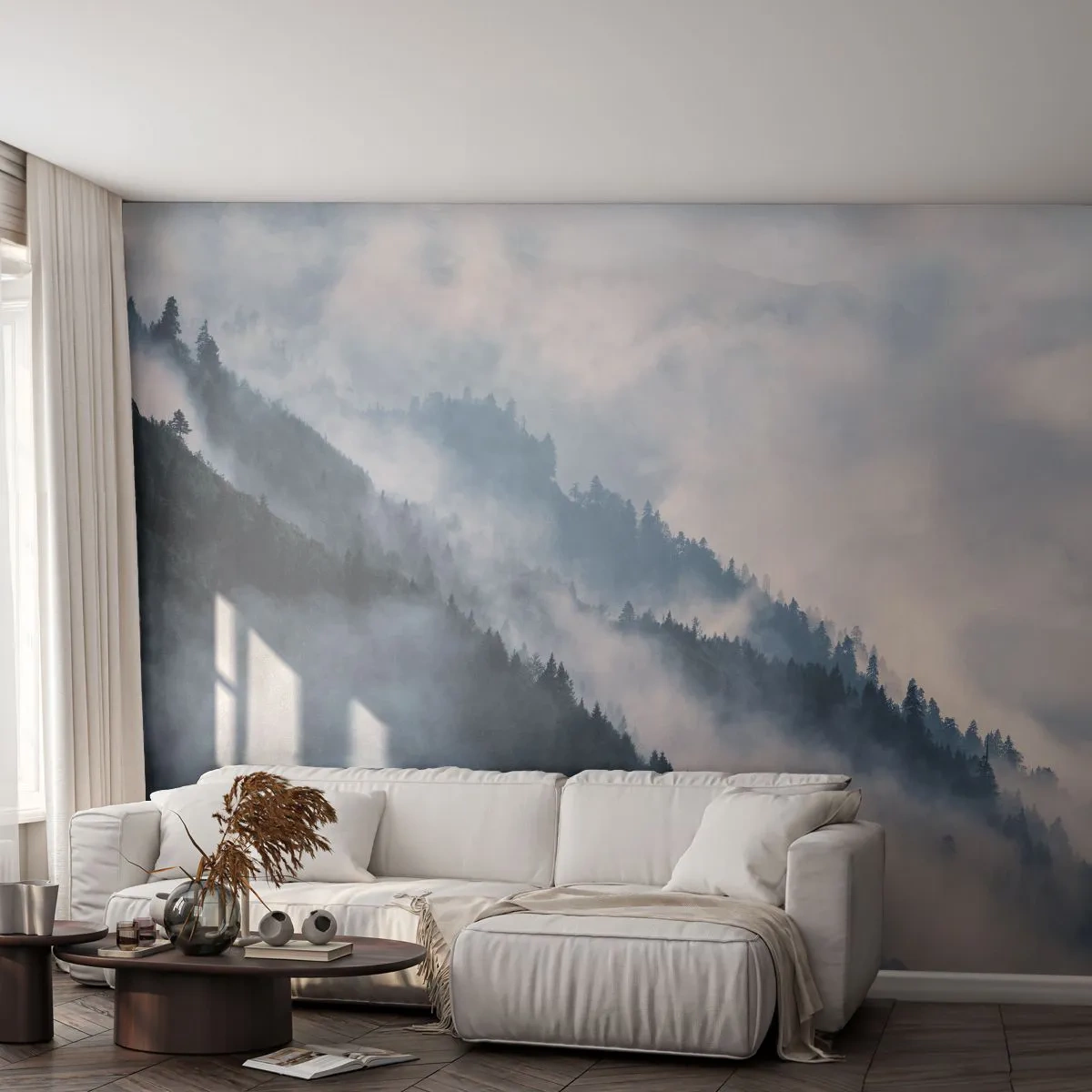 Fototapet Premium Canvas - Fjällens mystik - Landskap, Berg, Skog - 350x256 cm