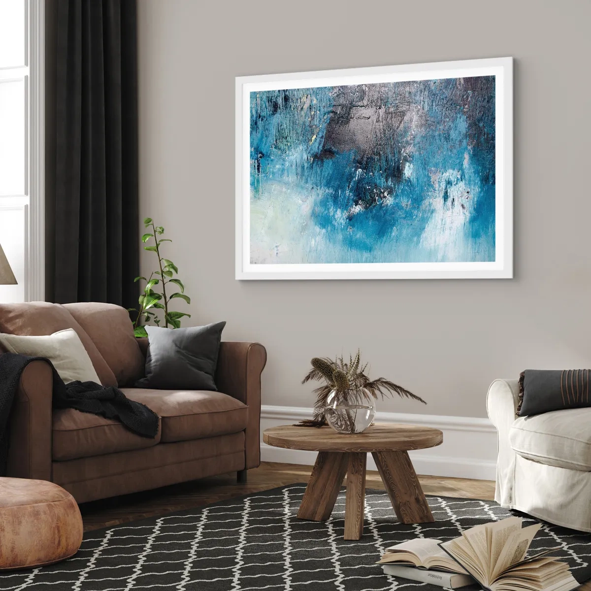 Affisch i vit ram - Blå rapsodi - 70x50 cm