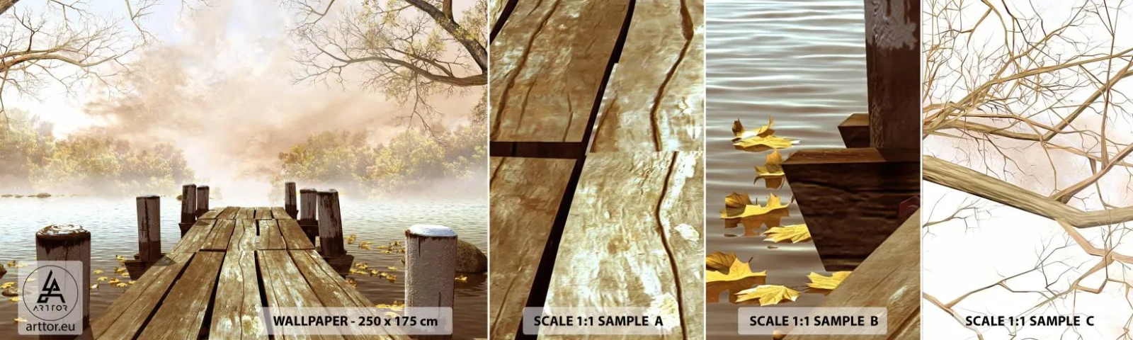 Fototapet Prov Standard Eco - Höstledsen - Landskap, Sjö, Träbro - 100x30 cm