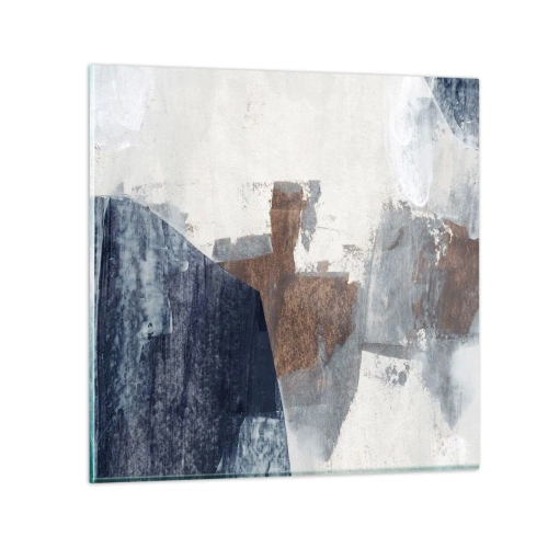 Glastavla - Bild på glas - Blåbruna former - 40x40 cm