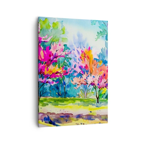 Canvastavla - Bild på duk - Regnbågsträdgård i vårskenet - 50x70 cm