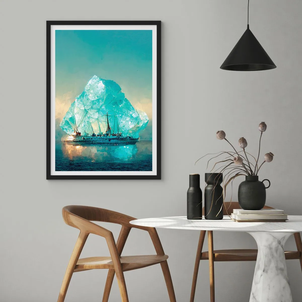 Affisch i svart ram - Ett fartyg nära ett gigantiskt isberg - 50x70cm - Arktisk briljant - Modern väggdekoration för vardagsrum och sovrum ARTTOR