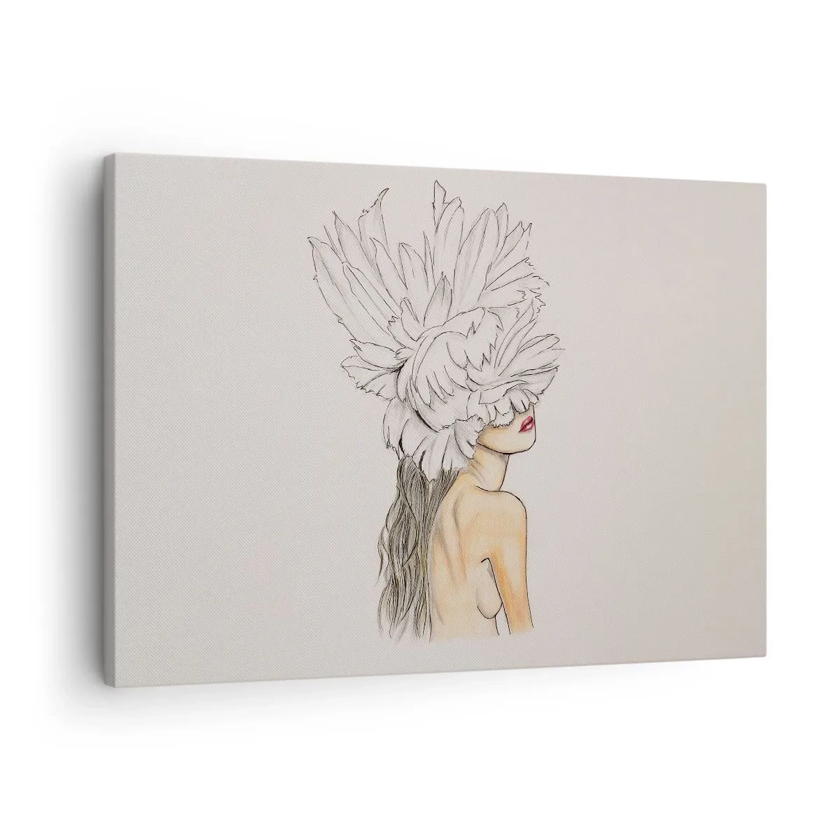 Canvastavla - Bild på duk - Porträtt av en kvinna med fjäderdekoration i konstnärlig stil - 70x50cm - Krönt skönhet - Modern väggdekoration för vardagsrum och sovrum ARTTOR