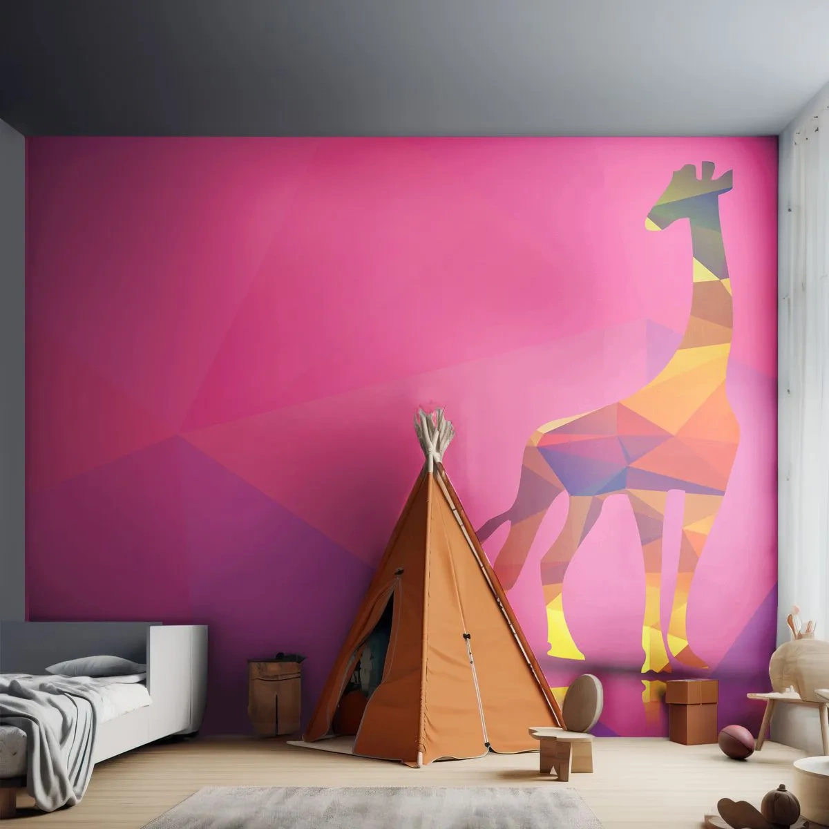 Fototapet Standard Eco - I savannens färger - Djur, Giraff, Geometrisk figur - 450x315 cm