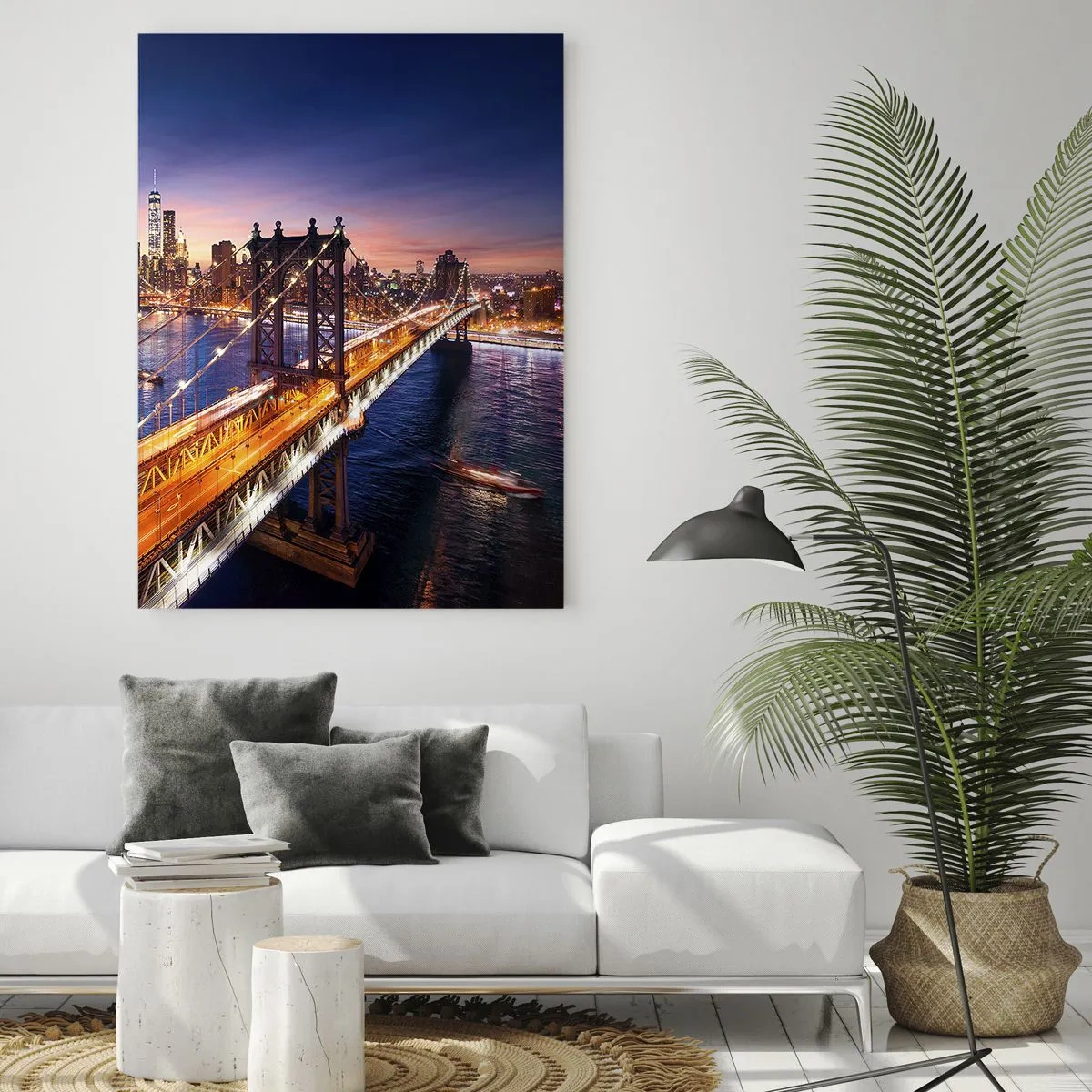 Glastavla - Bild på glas - Över ljusbron till stadens hjärta - 50x70 cm