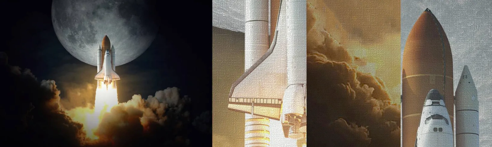 Provbit av fototapet Premium Canvas - Början på ett utomjordiskt äventyr - Måne, En rymdraket, NASA - 100x30 cm