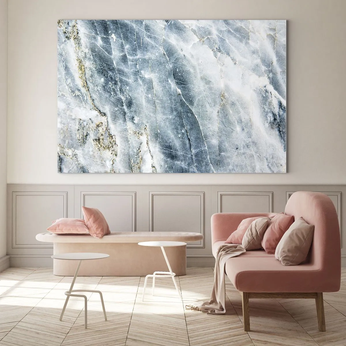 Glastavla - Bild på glas - Abstrakt ismarmorstruktur i nyanser av blått och vitt - 70x50cm - Isvärld - Modern väggdekoration för vardagsrum och sovrum ARTTOR
