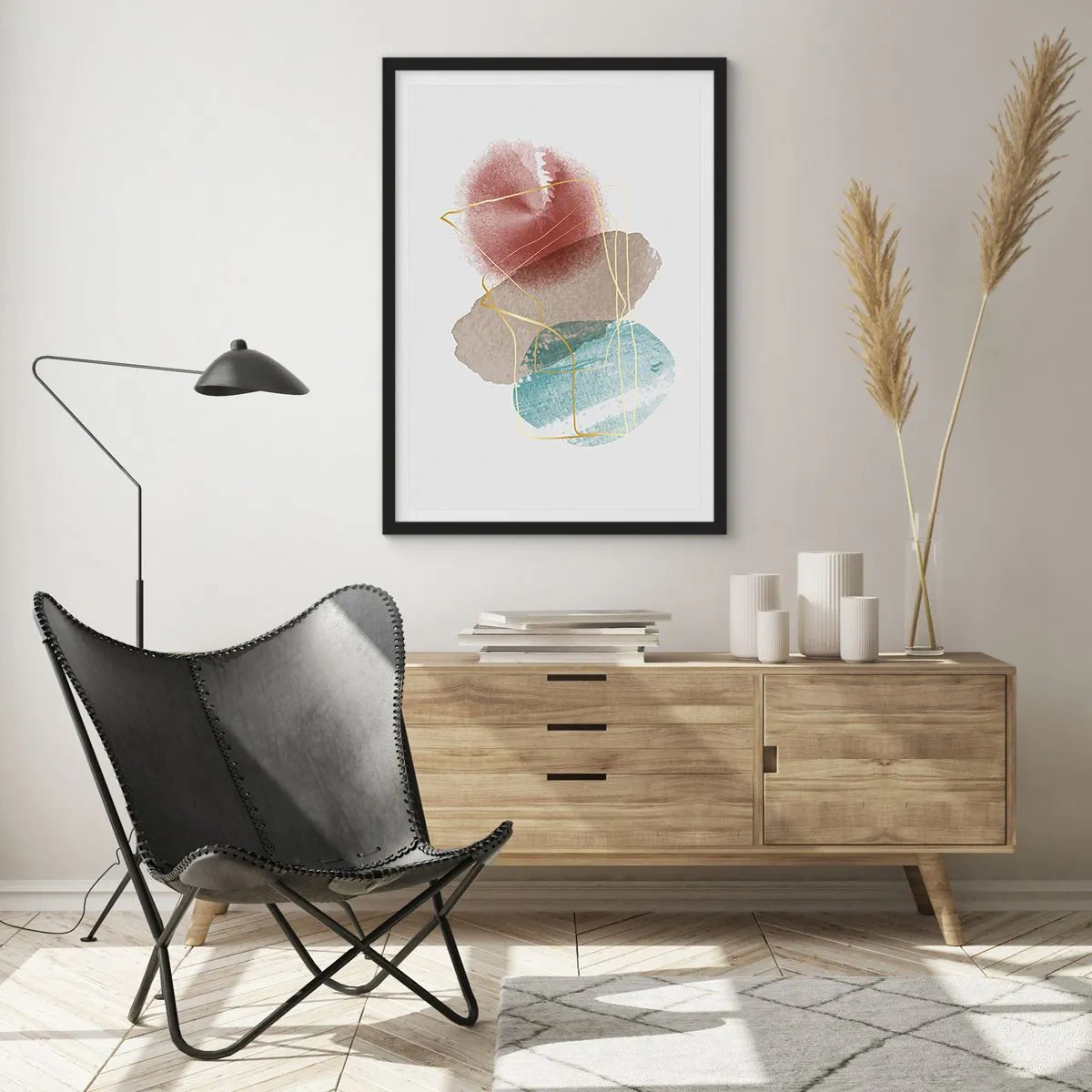 Affisch i svart ram - Abstrakt komposition i pastellfärger - 50x70cm - Rummets pärlor - Modern väggdekoration för vardagsrum och sovrum ARTTOR