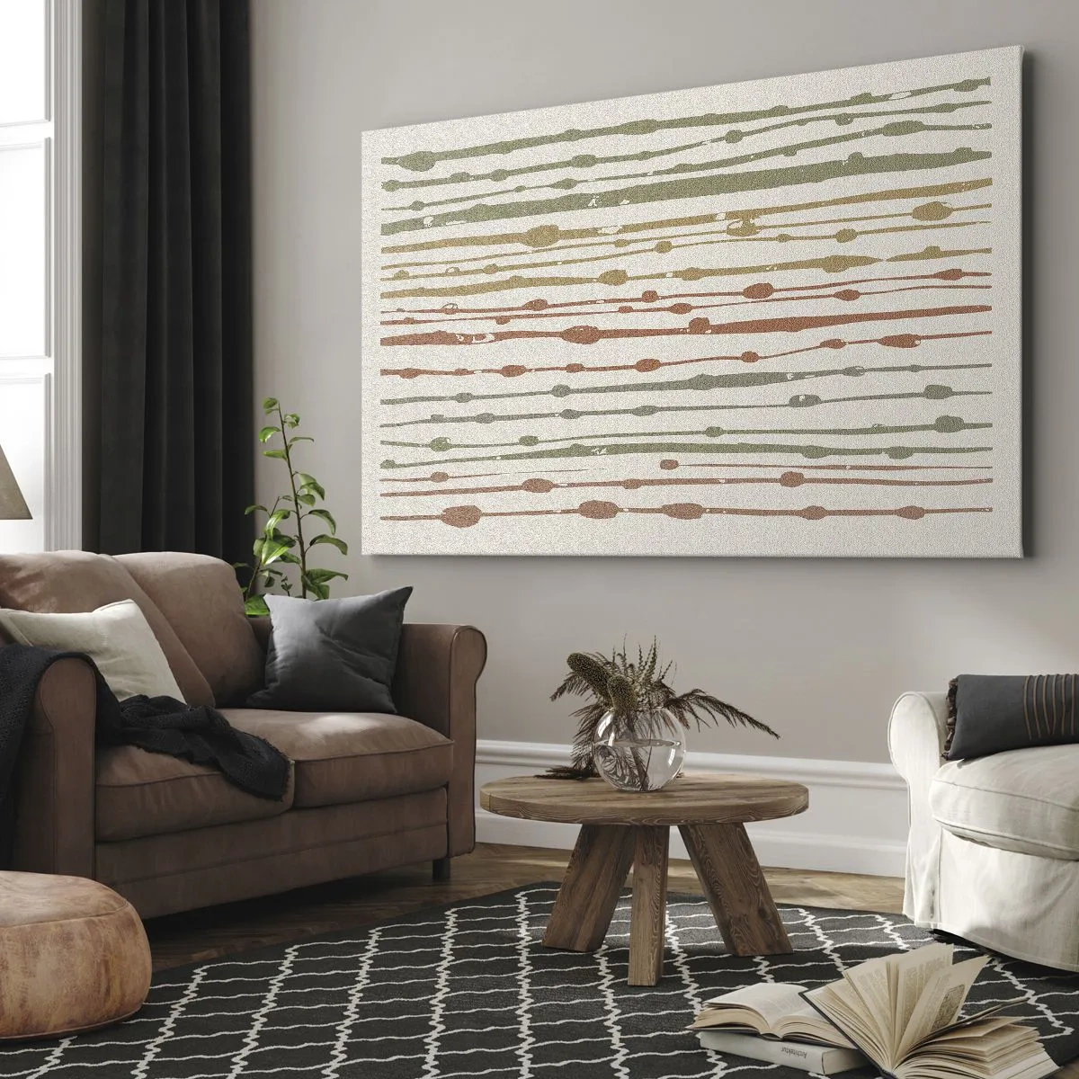 Canvastavla - Bild på duk - Ett mönster av linjer i varma nyanser mot en ljus bakgrund - 70x50cm - Musikalisk färgnotation - Modern väggdekoration för vardagsrum och sovrum ARTTOR