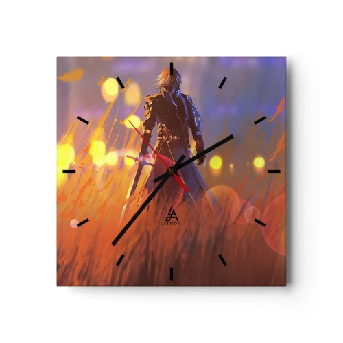 Väggklocka - Klocka på glas - Vandrande riddare - 40x40 cm