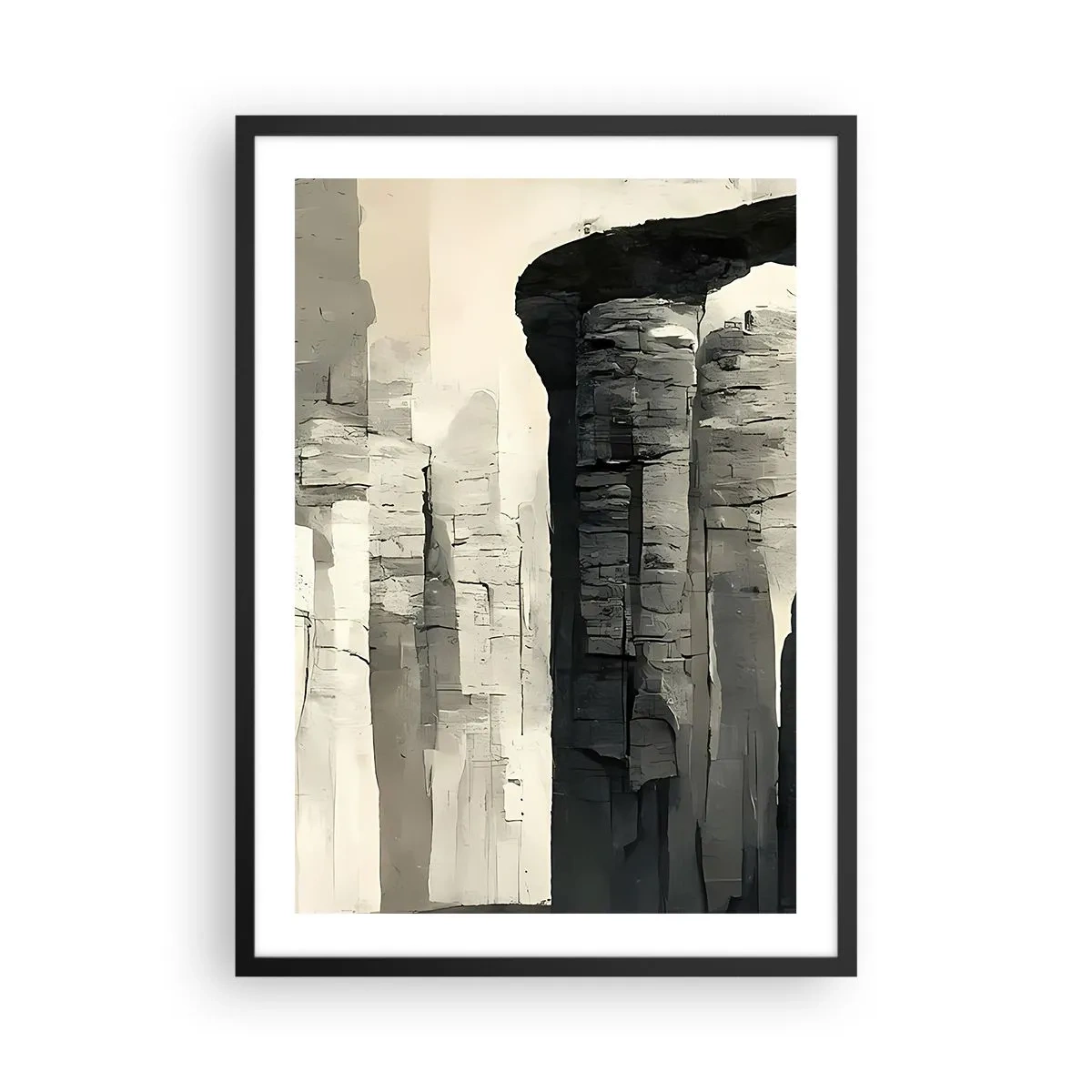 Affisch i svart ram - Monumentala klippformationer i grå nyanser - 50x70cm - Antikens majestät - Modern väggdekoration för vardagsrum och sovrum ARTTOR