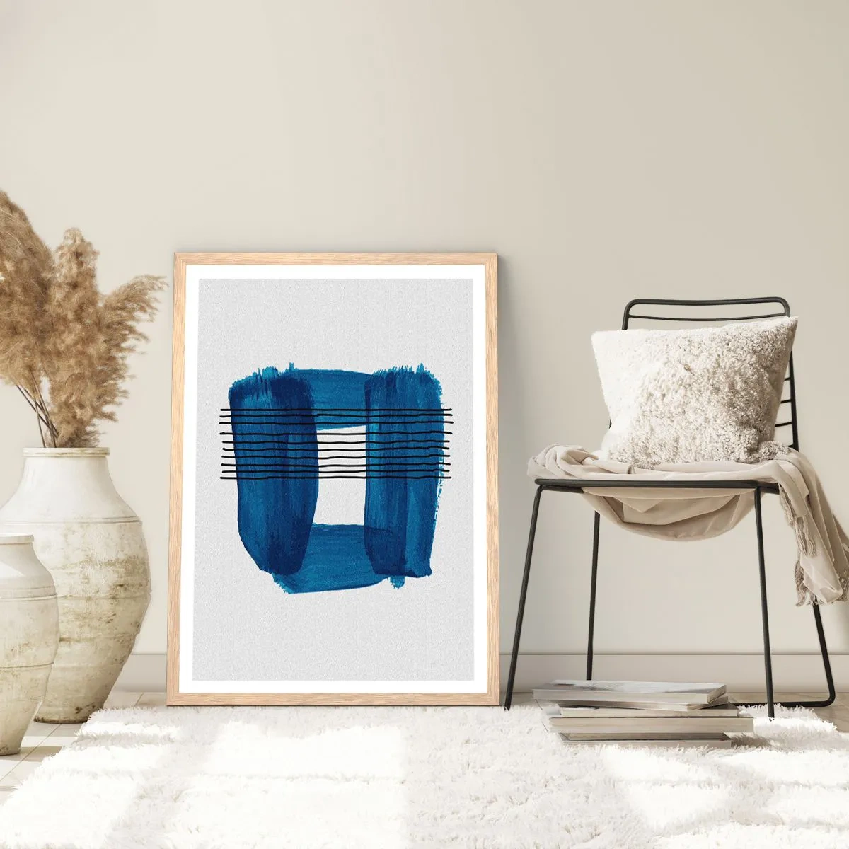 Affisch i ram av ljusek - Svart-blå komposition - 70x100 cm