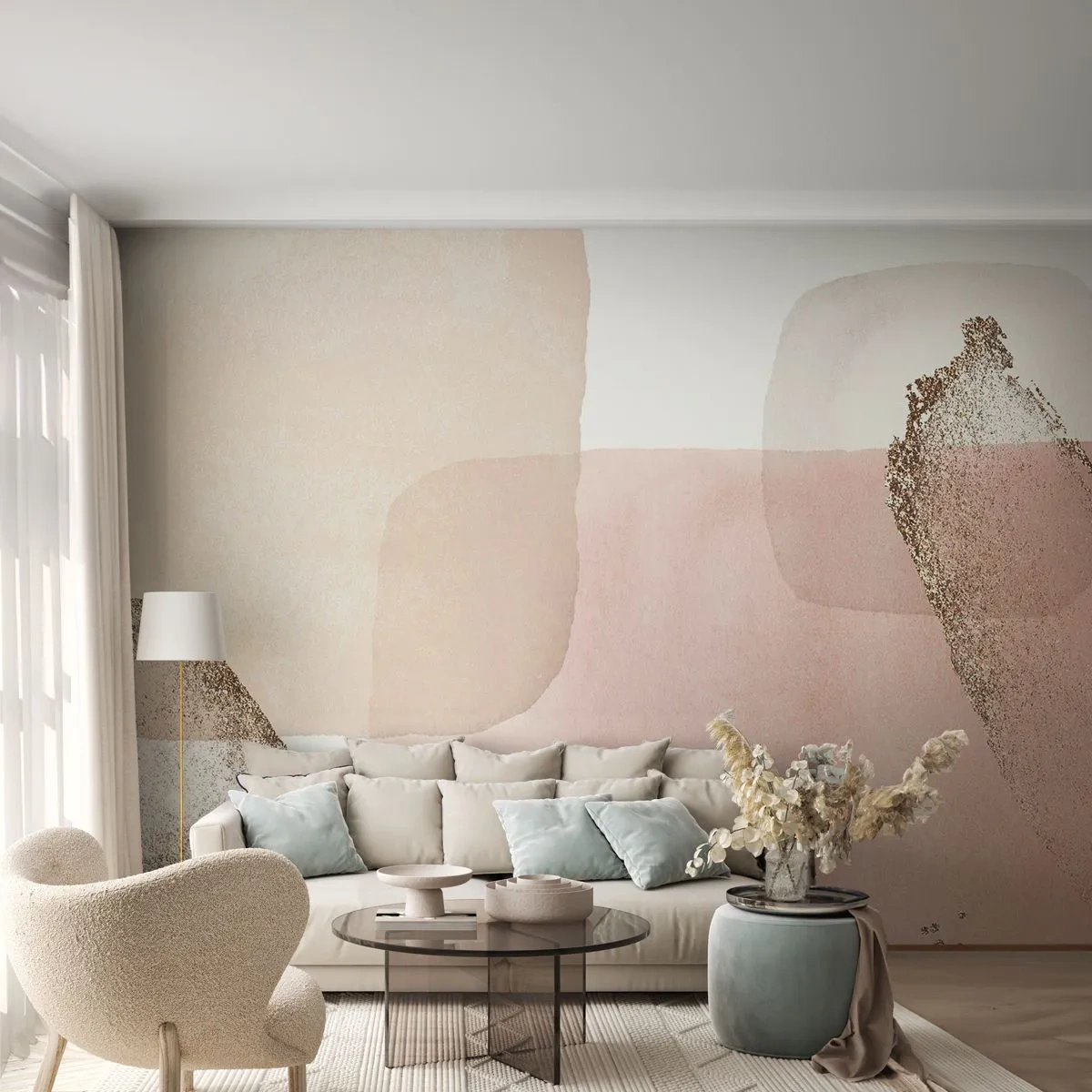 Fototapet Standard Eco - Abstrakta pastellformer med en delikat guldfärgad accent - 100x70cm - Titta genom färgen - Modern väggdekoration för vardagsrum och sovrum ARTTOR