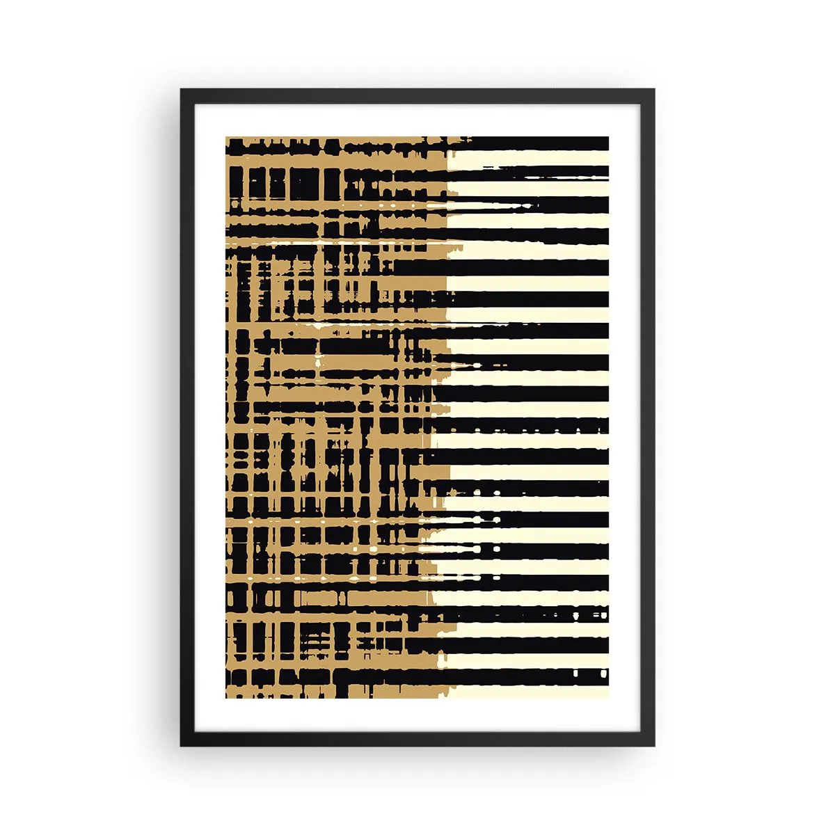 Affisch i svart ram - Geometriskt mönster med linjer och varma färger - 50x70cm - Arkitektonisk abstraktion - Modern väggdekoration för vardagsrum och sovrum ARTTOR