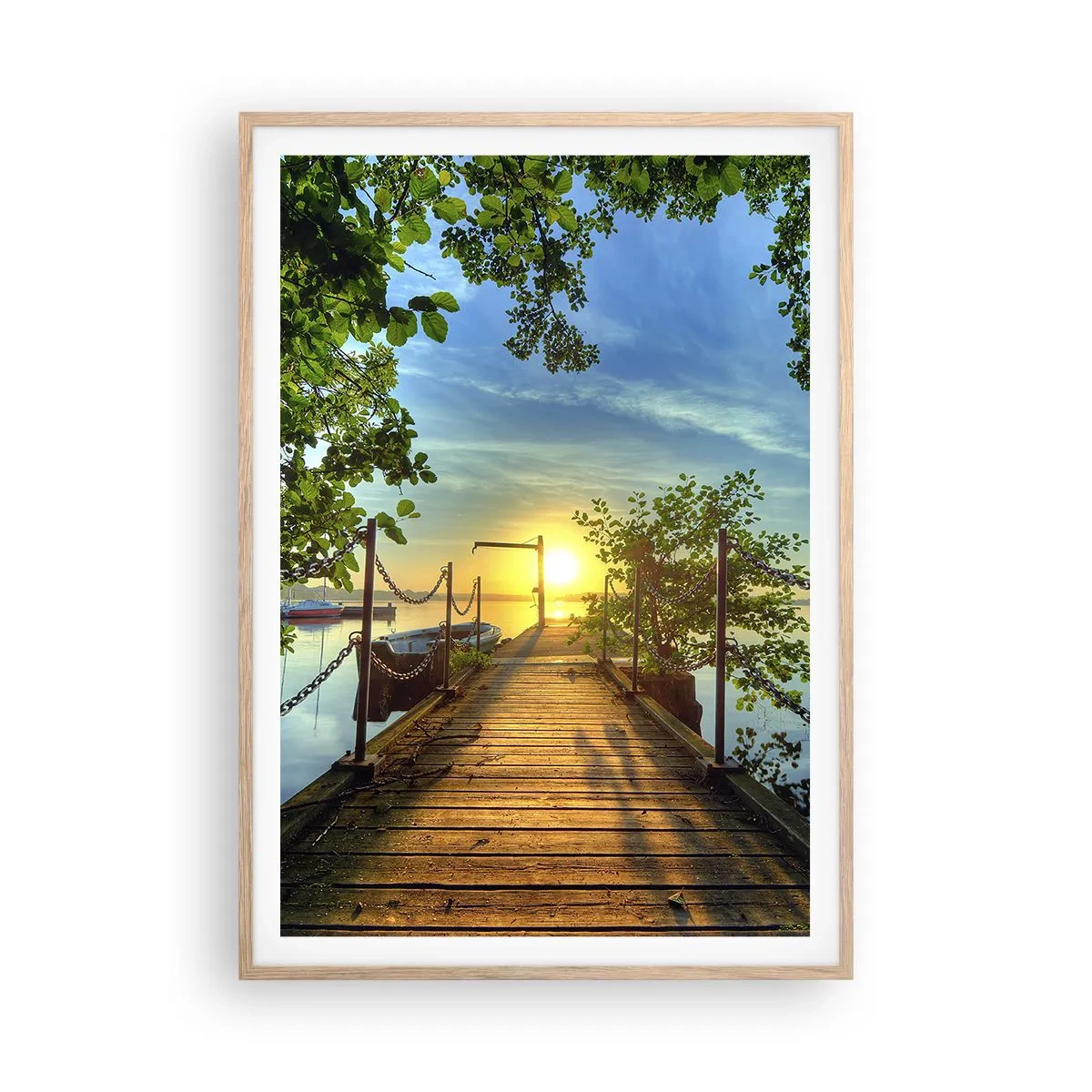 Affisch i ram av ljusek - Solnedgång vid vatten - 70x100 cm