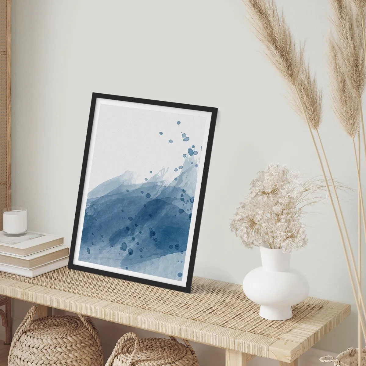Affisch i svart ram - Akvarellvågor i nyanser av blått - 50x70cm - Blå tyll - Modern väggdekoration för vardagsrum och sovrum ARTTOR
