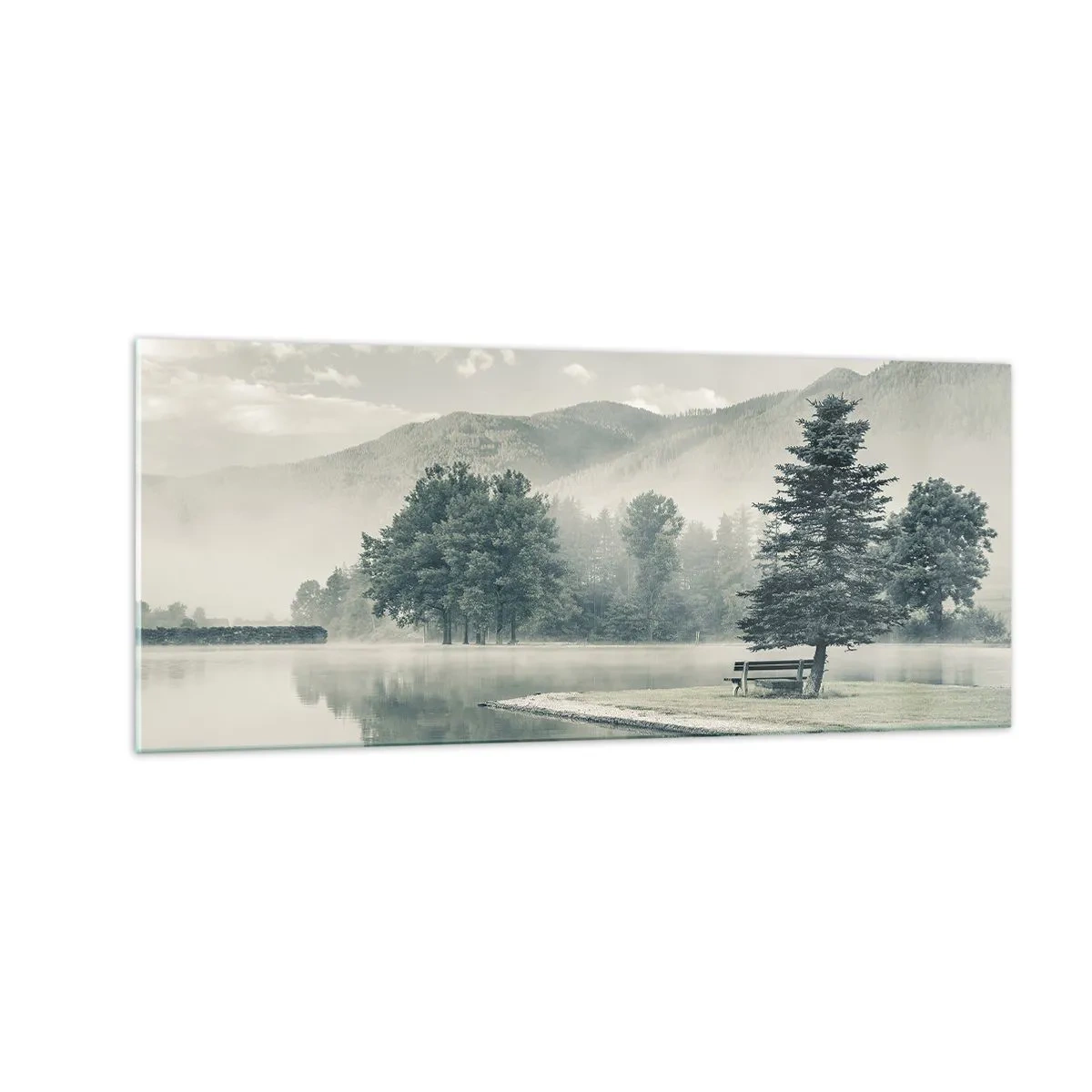 Glastavla - Bild på glas - Sjön sover fortfarande - 100x40 cm