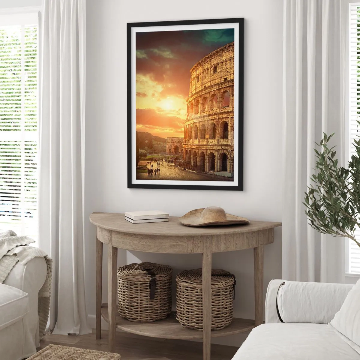 Affisch i svart ram - Colosseum i Rom vid solnedgången - 50x70cm - Kolossalt intryck - Modern väggdekoration för vardagsrum och sovrum ARTTOR