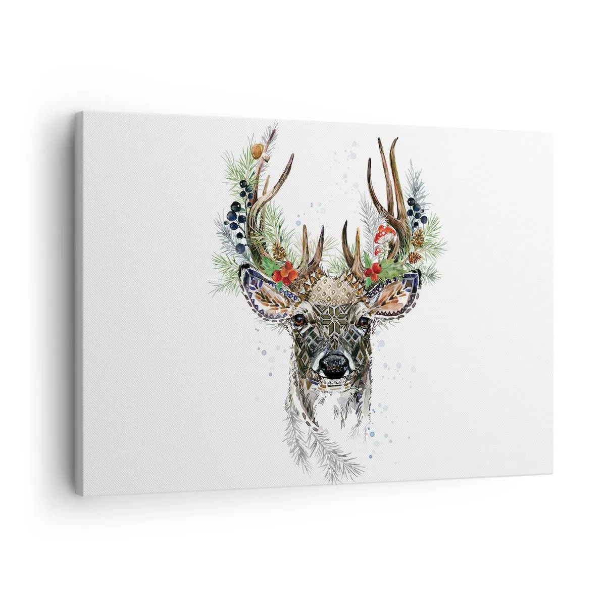 Canvastavla - Bild på duk - Stiliserad hjort med dekorativa horn på vit bakgrund - 70x50cm - I högtidskläder - Modern väggdekoration för vardagsrum och sovrum ARTTOR