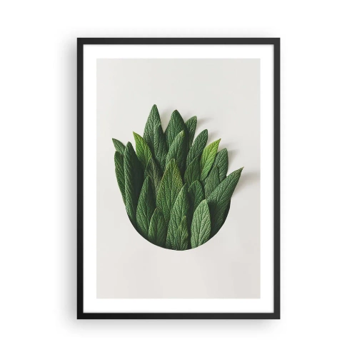 Affisch i svart ram - Löv i en konstnärlig komposition på en vit bakgrund - 50x70cm - Ostoppbar nyfikenhet - Modern väggdekoration för vardagsrum och sovrum ARTTOR
