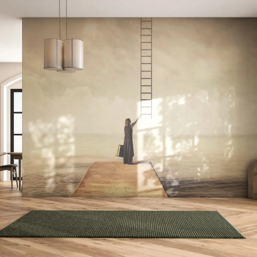 Fototapet Standard Eco - En kvinna på en brygga sträcker sig efter en stege - 100x70cm - Magisk resa - Modern väggdekoration för vardagsrum och sovrum ARTTOR