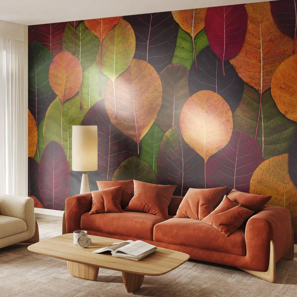Självhäftande Fototapet Deluxe Sticker - Höstmosaik - Grafik, Färgglada löv, Bit - 250x175 cm