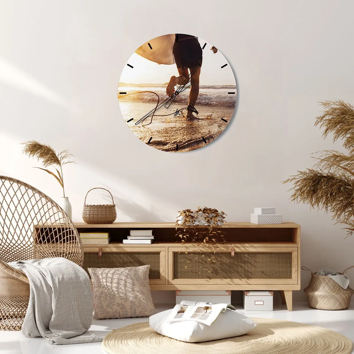 Väggklocka - Klocka på glas - Möta vågorna - 30x30 cm