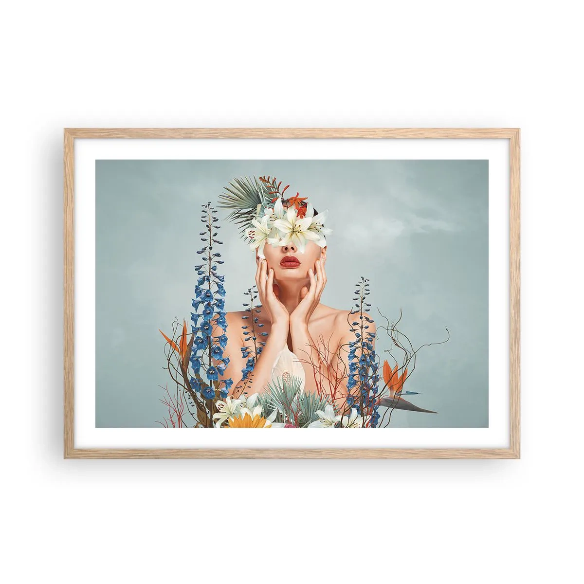 Affisch i ram av ljusek - Kvinna - blomma - 70x50 cm