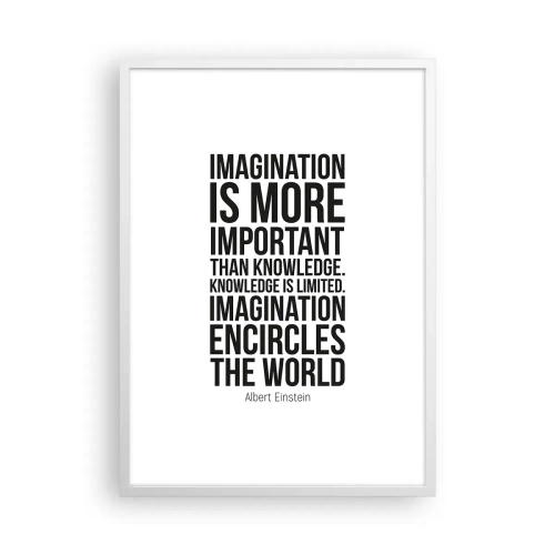 Affisch i vit ram - Einstein om fantasins styrka - 50x70 cm