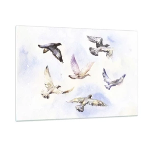 Glastavla - Bild på glas - Frihet i grått och blått - 120x80 cm