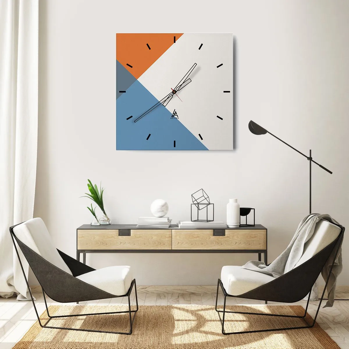 Väggklocka - Klocka på glas - Under vinkel… - 30x30 cm