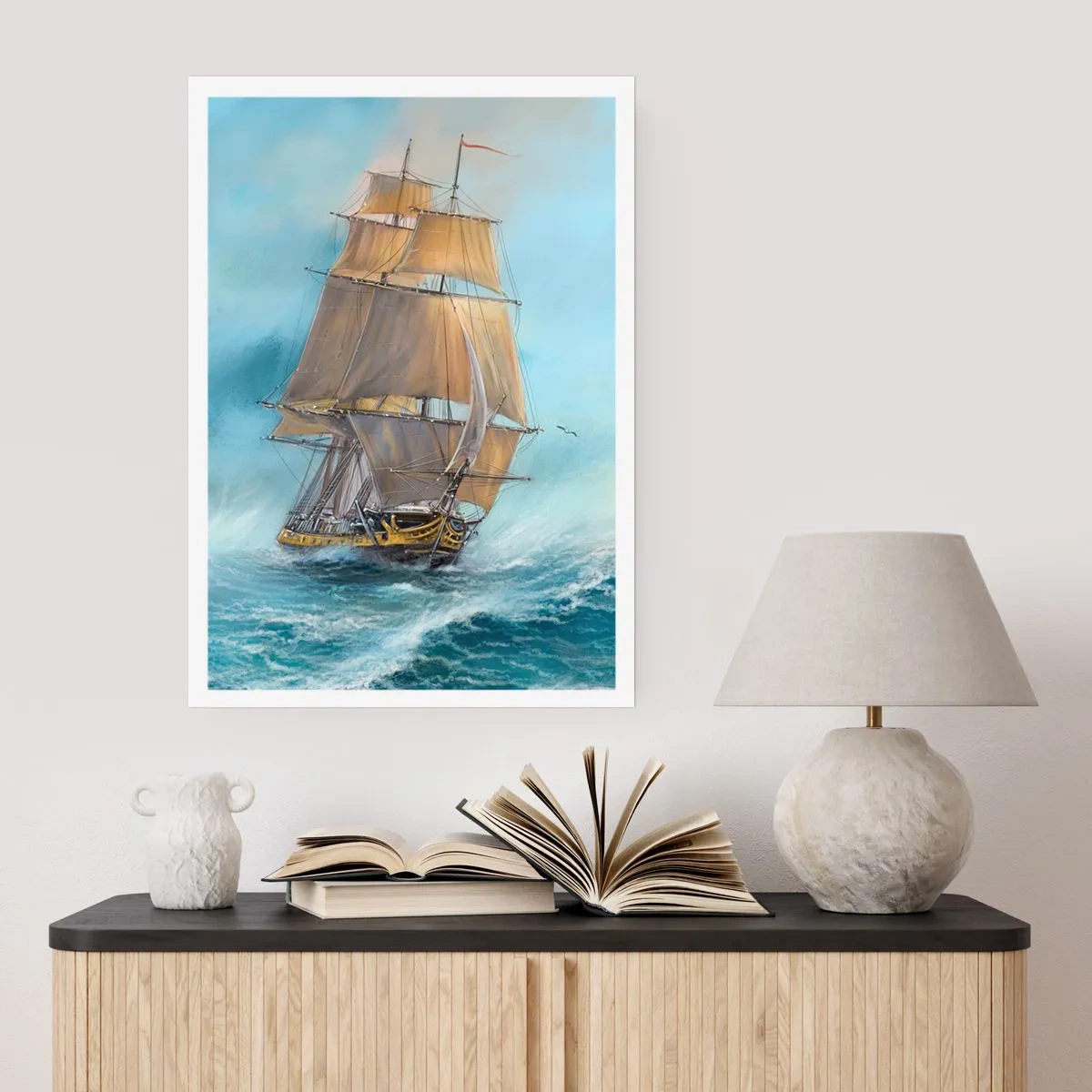 Affisch - Vinkande genom vågorna - 70x100 cm
