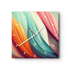 Väggklocka - Klocka på glas - Regnbågsväv - 40x40 cm