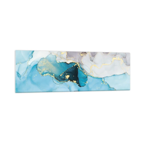 Glastavla - Bild på glas - Studie över mötet mellan grå och turkos - 160x50 cm