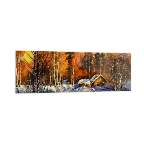 Glastavla - Bild på glas - Vinterimpression i solen - 160x50 cm