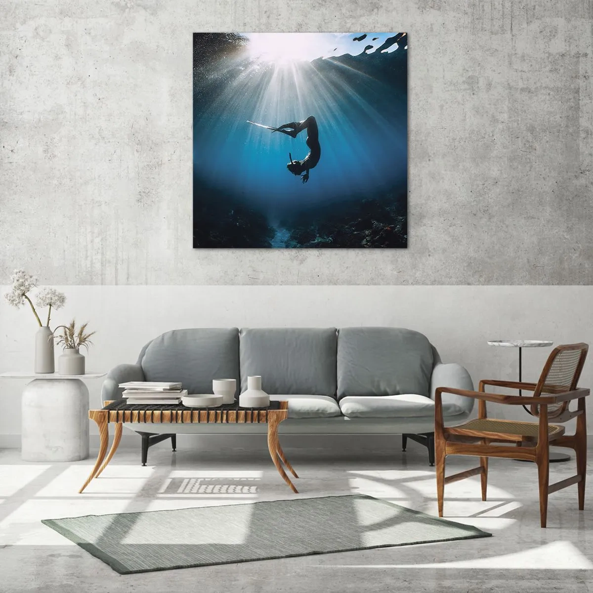 Glastavla - Bild på glas - Undervattendans - 50x50 cm