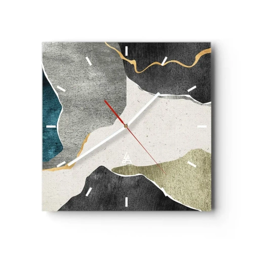 Väggklocka - Klocka på glas - Mosaikkomposition med en guldtråd - 40x40 cm