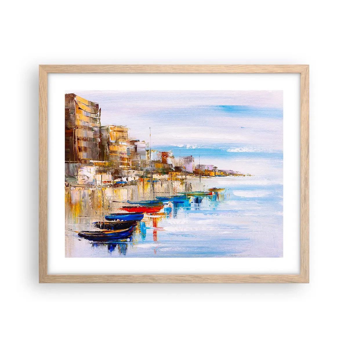 Affisch i ram av ljusek - Flerfärgad urban hamn - 50x40 cm