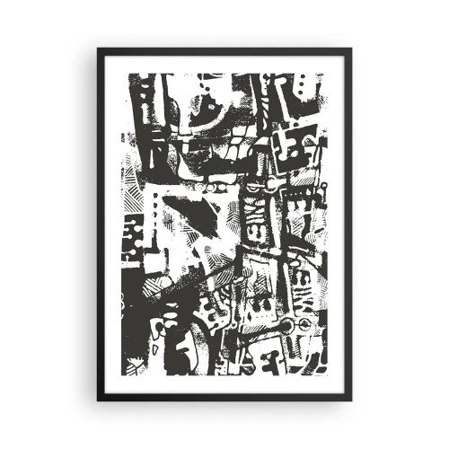 Affisch i svart ram - Svartvit abstrakt grafik med geometriska former - 50x70cm - Ordning eller kaos? - Modern väggdekoration för vardagsrum och sovrum ARTTOR