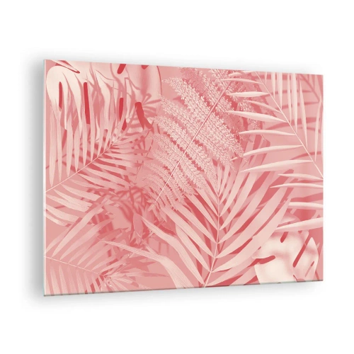 Glastavla - Bild på glas - Rosa tropiska blad i en modern komposition - 70x50cm - Rosa koncept - Modern väggdekoration för vardagsrum och sovrum ARTTOR